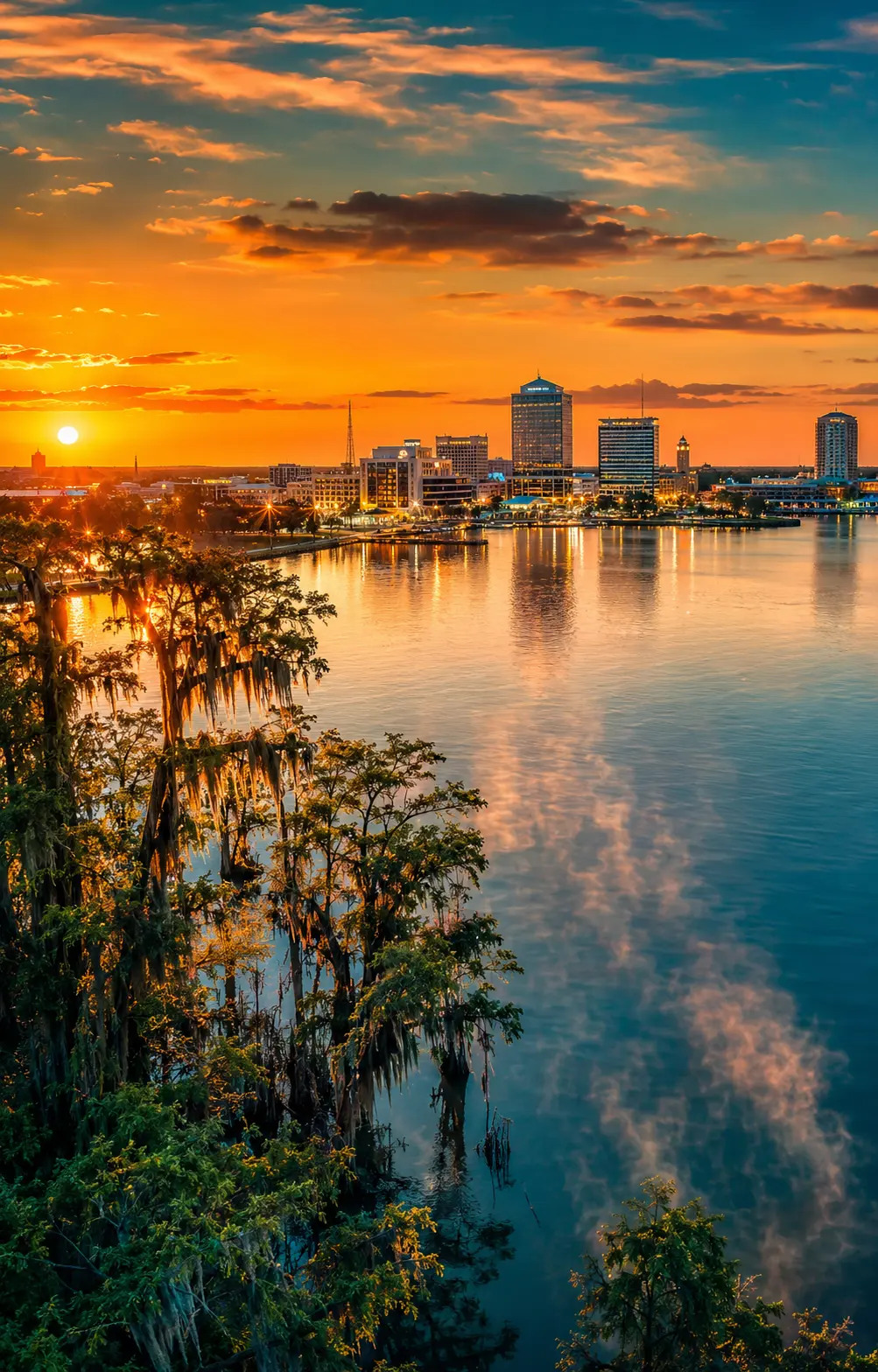 Famous landmarks of Southwest Louisiana including Lake Charles, Prien Lake, and Calcasieu Parish