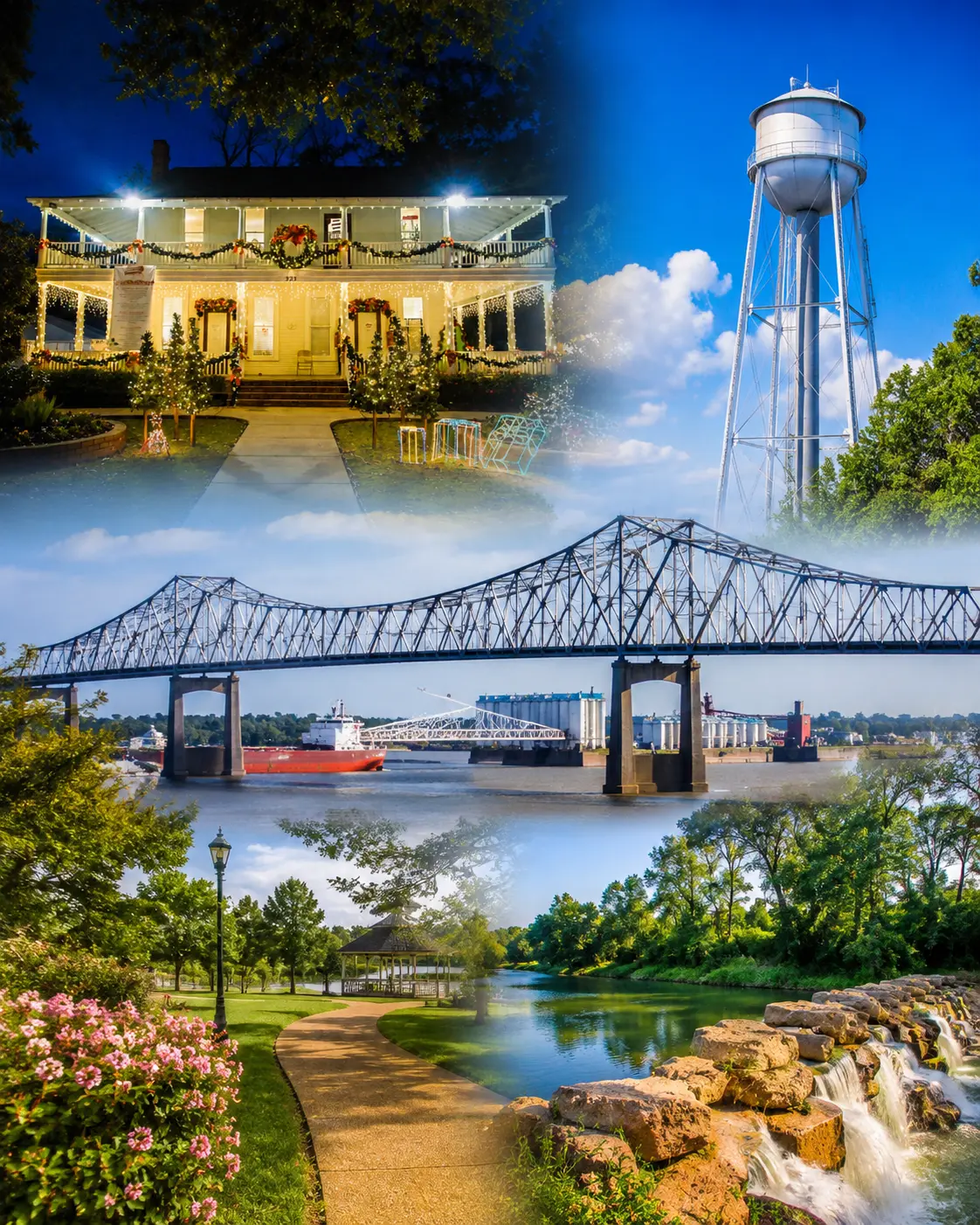 Famous landmarks of Sulphur Louisiana including Frasch Park, Brimstone Museum, and West-Cal Arena